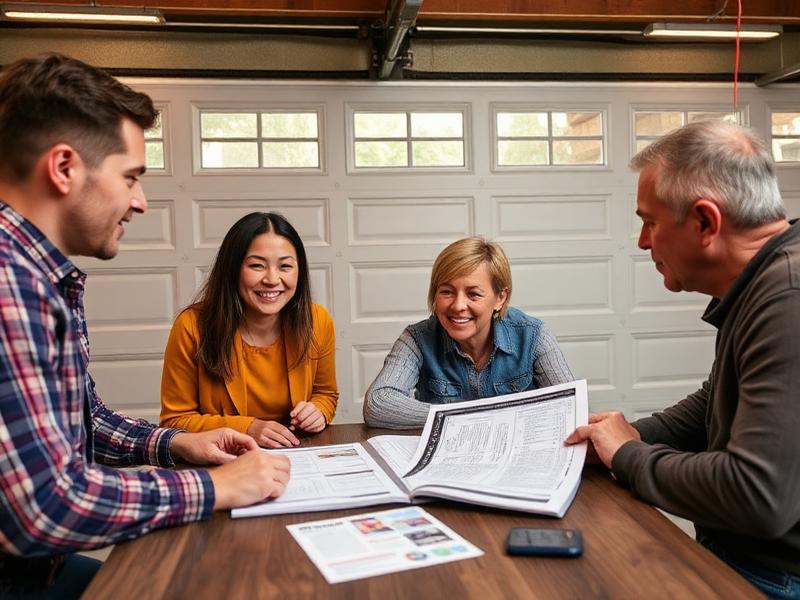 Homeowner reviewing garage door financing options with professional consultation